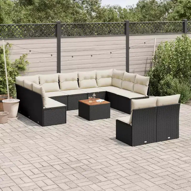vidaXL Garten-Sofagarnitur Schwarz, Creme
