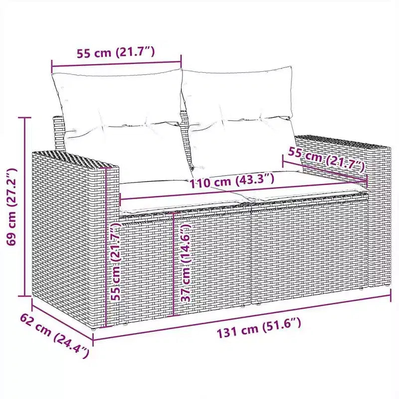 vidaXL Garten-Sofagarnitur Schwarz Polyrattan 6-teilige Modulare Garten-Sofagarnitur