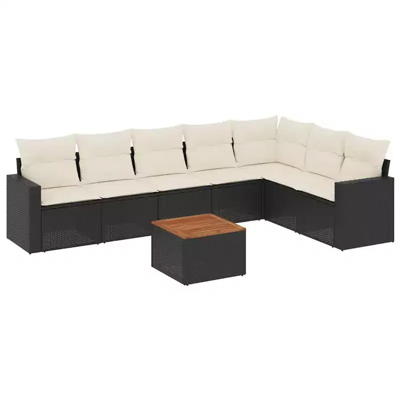 vidaXL Garden Sofa Set Black and Cream White PE Rattan Large Modular