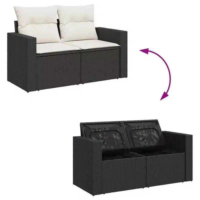 vidaXL Gartensitzgruppe Schwarz und Cremeweiß PE Rattan Groß Modular
