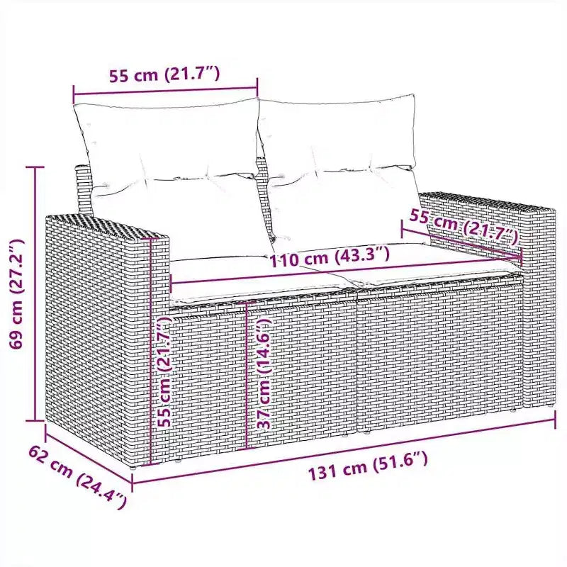 vidaXL Gartensitzgruppe Schwarz und Cremeweiß PE Rattan Groß Modular
