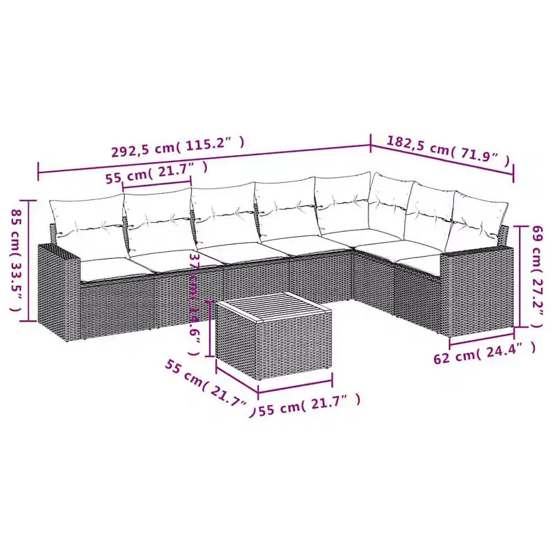 vidaXL Gartensitzgruppe Schwarz und Cremeweiß PE Rattan Groß Modular