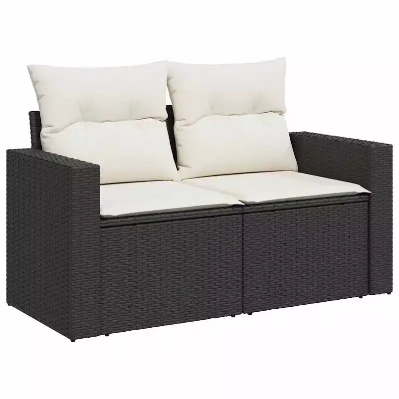 vidaXL Gartensitzgruppe Schwarz und Cremeweiß PE Rattan Groß Modular