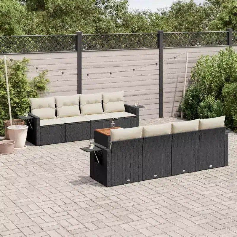 vidaXL Garten-Sofa-Set Schwarz Polyrattan, pulverbeschichteter Stahl, Akazienholz
