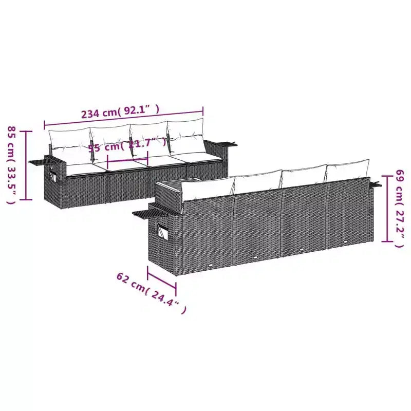 vidaXL Garten-Sofa-Set Schwarz Polyrattan, pulverbeschichteter Stahl, Akazienholz