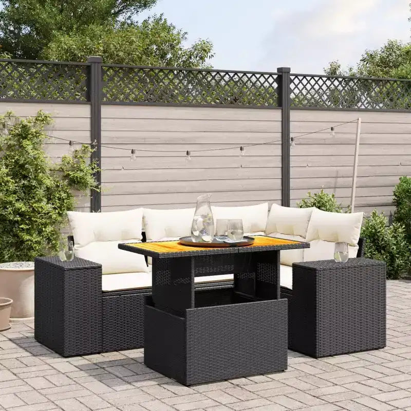 vidaXL Gartensofa-Set Schwarz Polyrattan Großes Gartensofa-Set