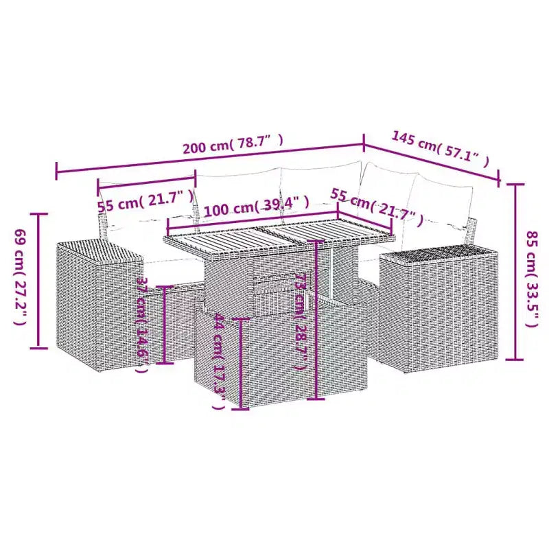 vidaXL Gartensofa-Set Schwarz Polyrattan Großes Gartensofa-Set