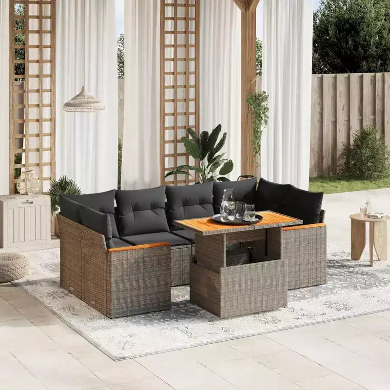 vidaXL Gartensofa-Set Grau Polyrattan Modulares Garten-Sofa-Set