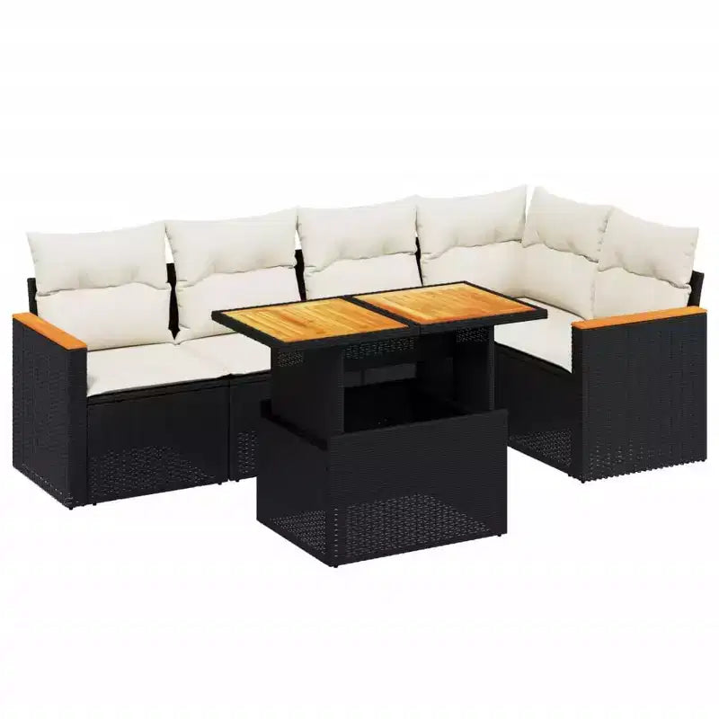 vidaXL Garden Sofa Set Black PE rattan 6-Piece Set Modular