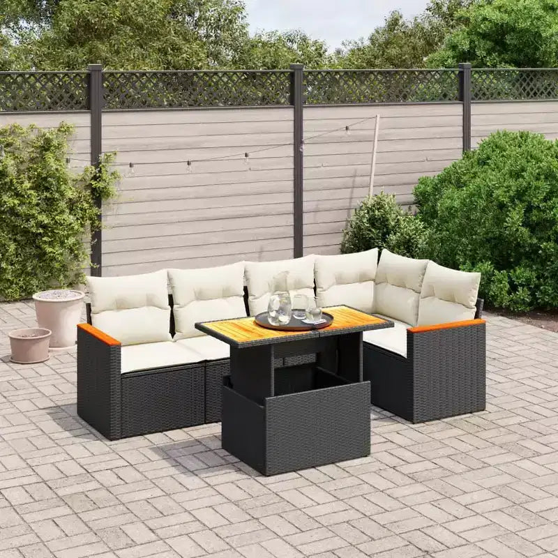 vidaXL Garten-Sofa-Set Schwarz Polyrattan 6-teilig Modular
