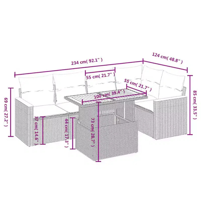 vidaXL Garten-Sofa-Set Schwarz Polyrattan 6-teilig Modular