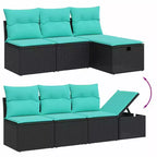 vidaXL 9-teiliges Lounge-Set mit Kissen Schwarz und Blau Polyrattan