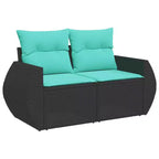 vidaXL 9-teiliges Lounge-Set mit Kissen Schwarz und Blau Polyrattan
