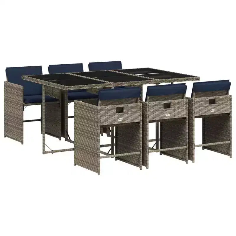 vidaXL Patio Dining Set, 7-Piece Outdoor Dining Table and Chairs, Gray and Navy Blue PE Rattan