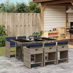 vidaXL Garten-Essgruppe, 7-teiliger Esstisch und Stühle für den Außenbereich, Grau und Marineblau Polyrattan