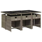 vidaXL Garten-Essgruppe, 7-teiliger Esstisch und Stühle für den Außenbereich, Grau und Marineblau Polyrattan