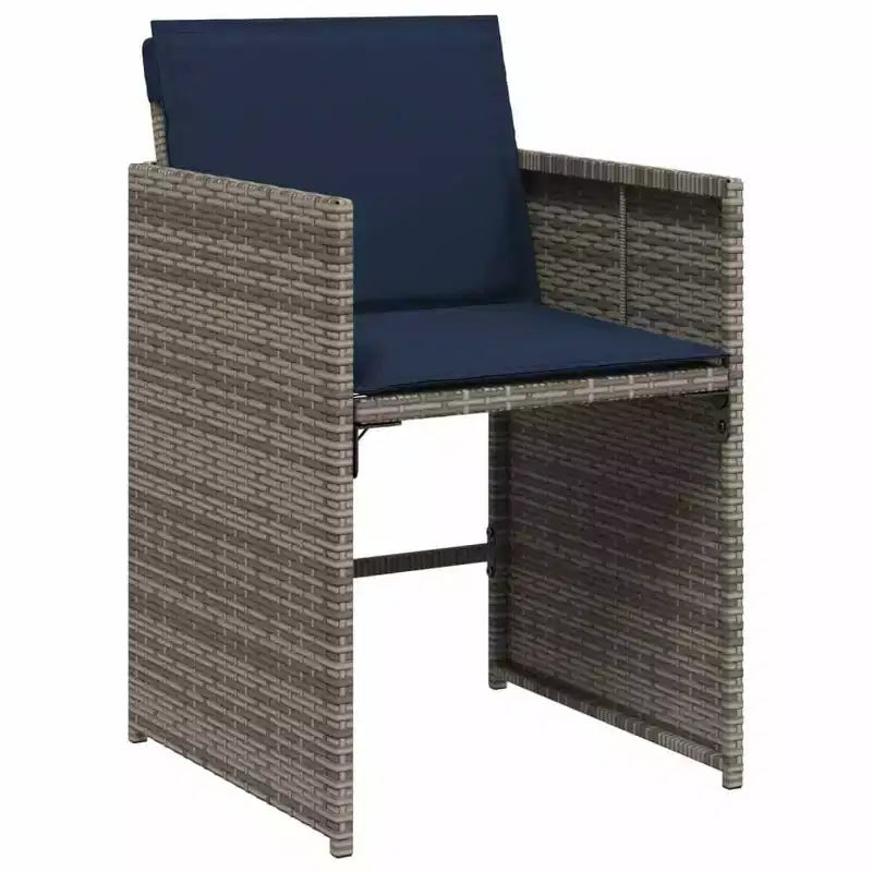 vidaXL Garten-Essgruppe, 7-teiliger Esstisch und Stühle für den Außenbereich, Grau und Marineblau Polyrattan