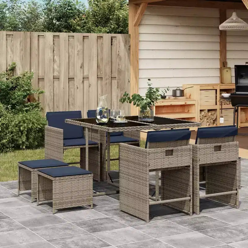 vidaXL Garten-Essgruppe 8-teilig Polyrattan Grau Groß Klappbar