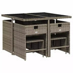 vidaXL Garten-Essgruppe 8-teilig Polyrattan Grau Groß Klappbar