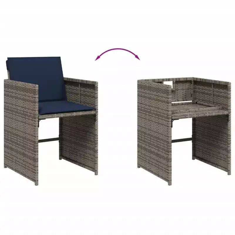 vidaXL Garten-Essgruppe 8-teilig Polyrattan Grau Groß Klappbar