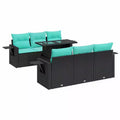 vidaXL Patio Sofa Set with Cushions Conversation Set 7 Piece Poly Rattan Acacia - Black