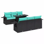 vidaXL Patio Sofa Set with Cushions Conversation Set 7 Piece Poly Rattan Acacia - Black