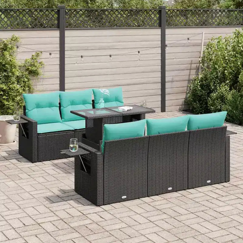 vidaXL Loungeset mit Kissen 7-teilig Polyrattan Akazie - Schwarz