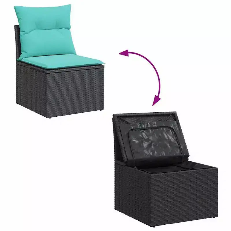 vidaXL Loungeset mit Kissen 7-teilig Polyrattan Akazie - Schwarz