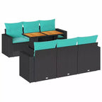 vidaXL 7 Piece Patio Sofa Set with Cushions Black Poly Rattan