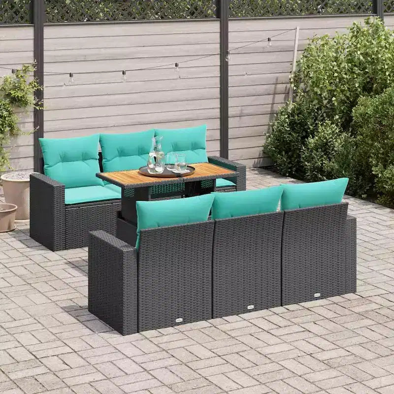 vidaXL 7-teiliges Loungeset mit Kissen Polyrattan Schwarz