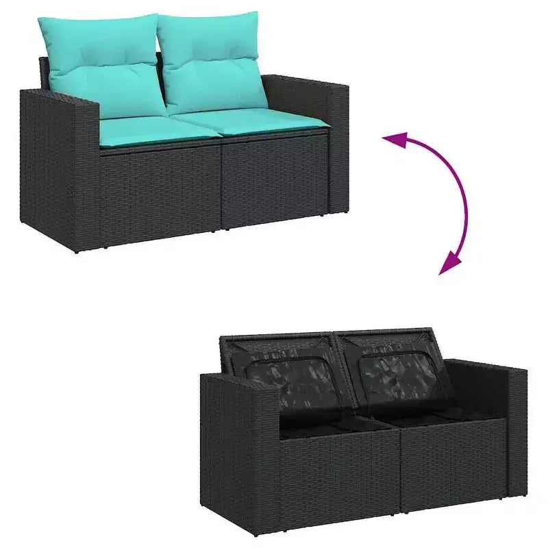 vidaXL 7-teiliges Loungeset mit Kissen Polyrattan Schwarz
