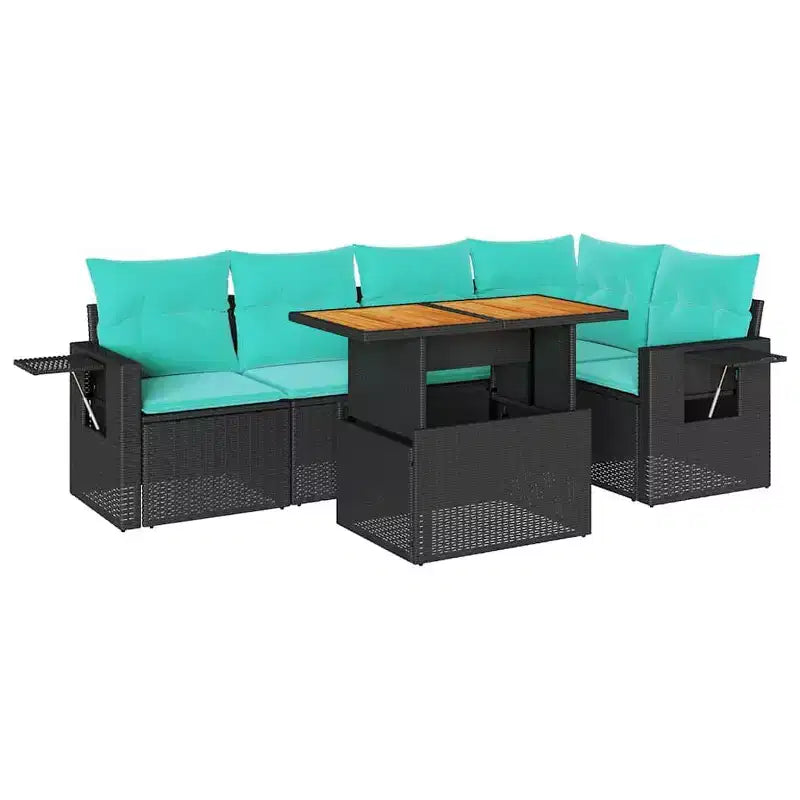 vidaXL 6 Piece Patio Sofa Set with Cushions Black Poly Rattan