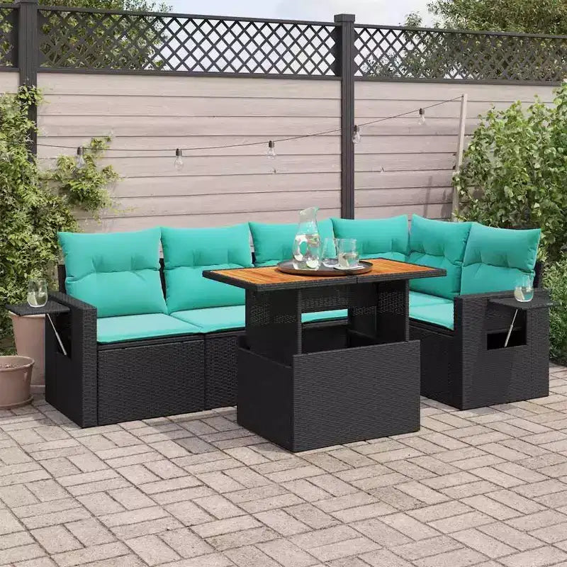 vidaXL 6-teiliges Loungesofa-Set mit Kissen Schwarz Polyrattan