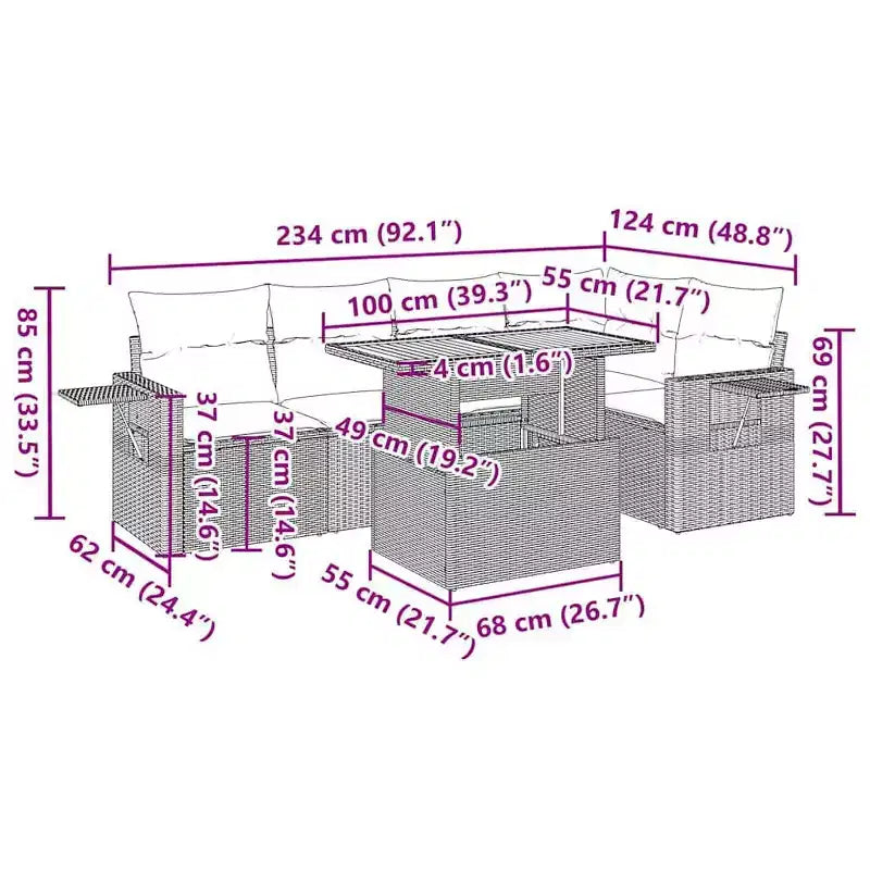 vidaXL 6-teiliges Loungesofa-Set mit Kissen Schwarz Polyrattan