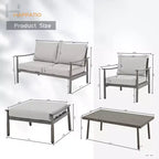 HAPPATIO Patio Gartenmöbel-Set – 6-teiliges Aluminium Outdoor Sitzgruppe mit Loveseat, Sesseln, Couchtisch und Ottomanen für Garten, Veranda