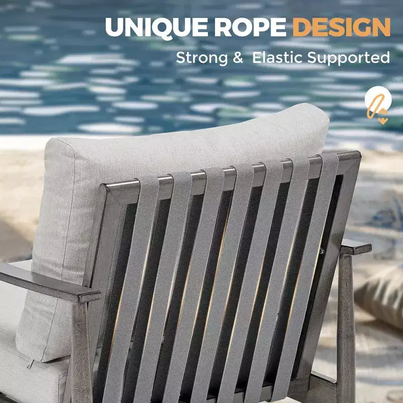 HAPPATIO Patio Gartenmöbel-Set – 6-teiliges Aluminium Outdoor Sitzgruppe mit Loveseat, Sesseln, Couchtisch und Ottomanen für Garten, Veranda