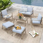 HAPPATIO Patio Gartenmöbel-Set – 6-teiliges Aluminium Outdoor Sitzgruppe mit Loveseat, Sesseln, Couchtisch und Ottomanen für Garten, Veranda