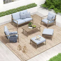 HAPPATIO Patio Outdoor Furniture Set - 6 Pieces Aluminum Outdoor Conversation Set with Loveseat,Armchairs,Coffee Table and Ottomans for Yard,Porch