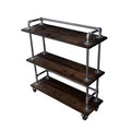 Pipe Decor Three-tier Wood Shelf Industrial Bar Cart with Locking Wheels, Boulder Black