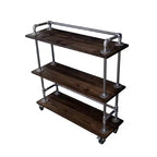 Pipe Decor Three-tier Wood Shelf Industrial Bar Cart with Locking Wheels, Boulder Black