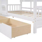 Hausbett mit Dach und Fenster, Holz-Tagesbettrahmen mit Regalen und 2 Schubladen für Kinder Mädchen Jungen, Weiß