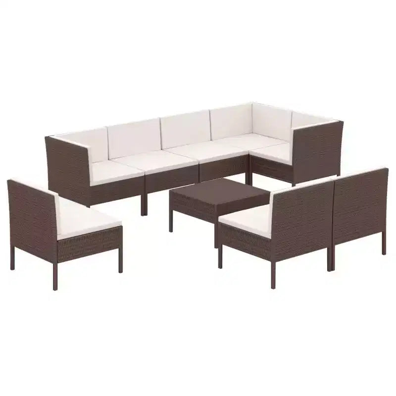 vidaXL Patio Lounge Set Outdoor Sectional Sofa Set Table Poly Rattan Brown