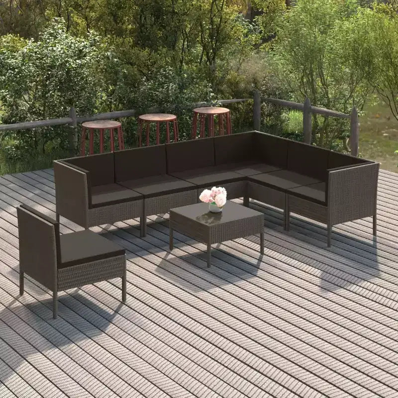 vidaXL Garten Loungeset Outdoor Ecksofa Tisch Polyrattan Grau