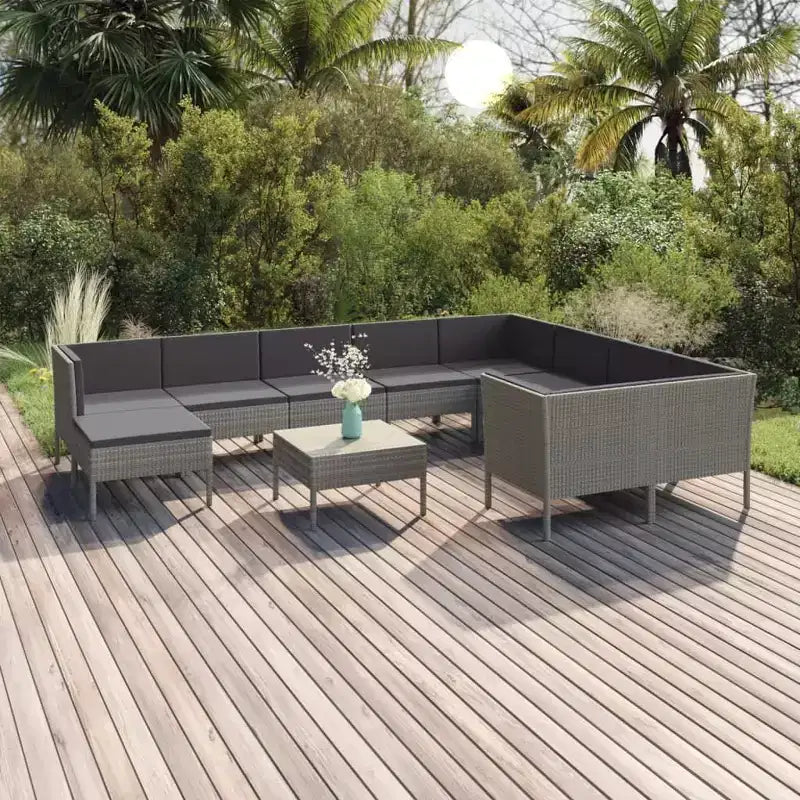 vidaXL Garten Lounge Set Terrassen Ecksofa Couch Outdoor Polyrattan Grau