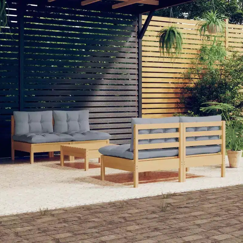 vidaXL 5-teiliges Terrassen-Lounge-Set mit grauen Kissen Kiefernholz - Braun und Grau