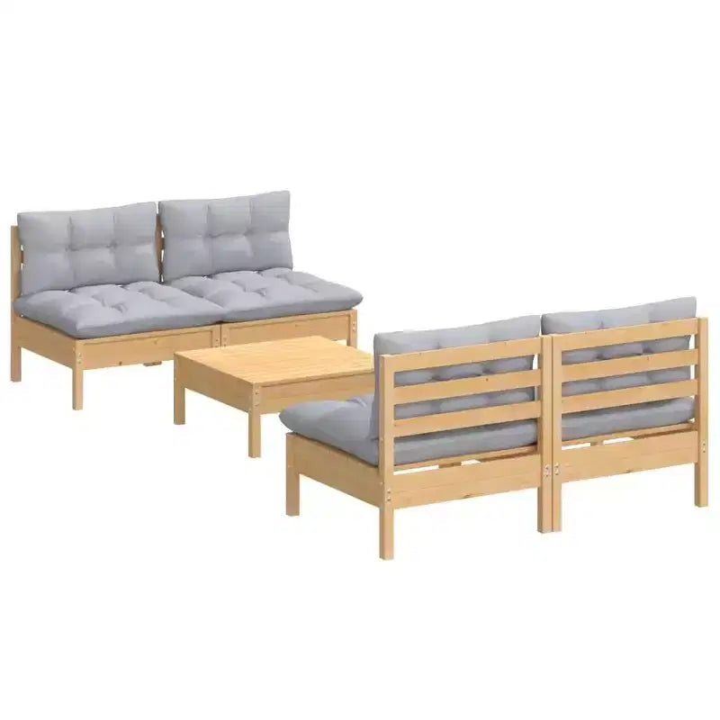 vidaXL 5-teiliges Terrassen-Lounge-Set mit grauen Kissen Kiefernholz - Braun und Grau