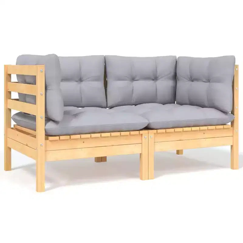 vidaXL Garten-Loungeset Grau Massives Kiefernholz, 100 % Polyestergewebe Groß