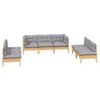 vidaXL Garten-Loungeset Grau Massives Kiefernholz, 100 % Polyestergewebe Groß