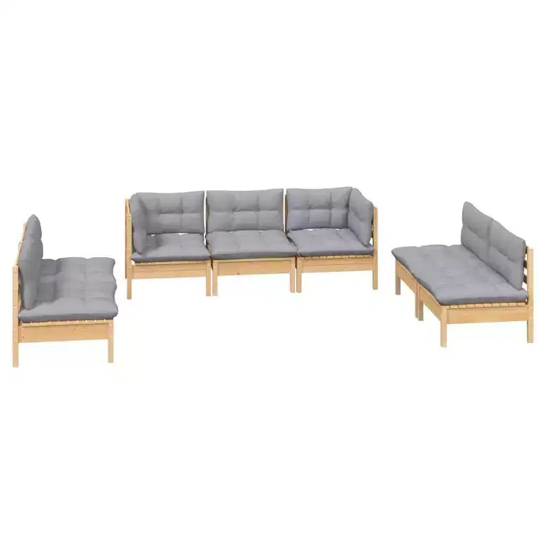 vidaXL Garten-Loungeset Grau Massives Kiefernholz, 100 % Polyestergewebe Groß