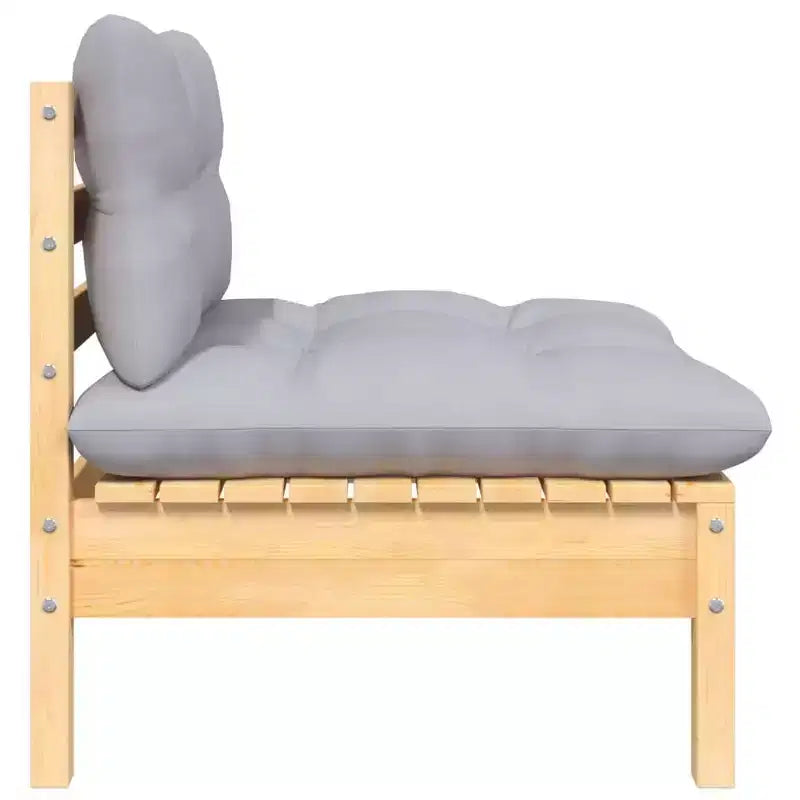 vidaXL Garten-Loungeset Grau Massives Kiefernholz, 100 % Polyestergewebe Groß